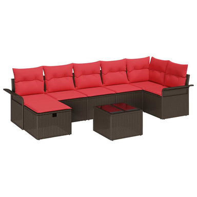 Tuin Sofa Set 8 st Bruin en Rood poly rattan