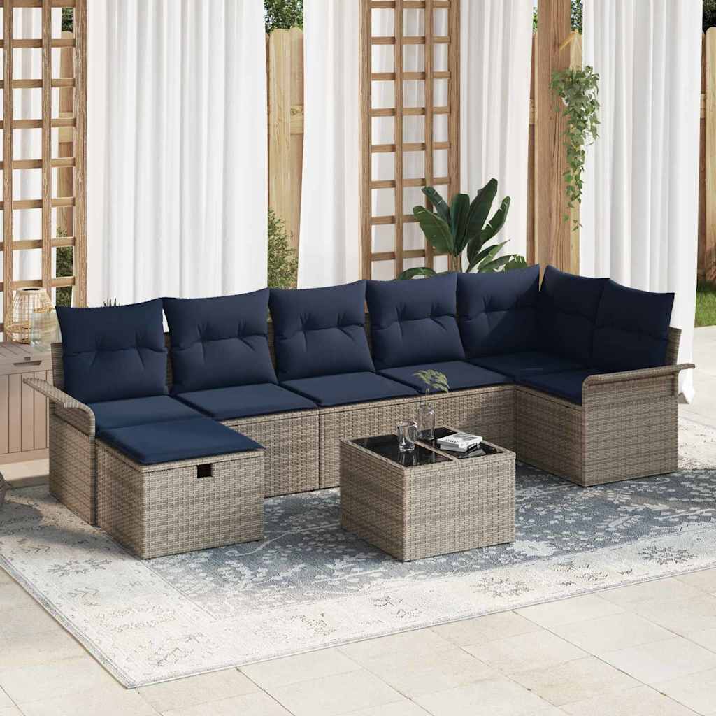 Tuin Sofa Set 8 st Grijs en Marineblauw poly rattan
