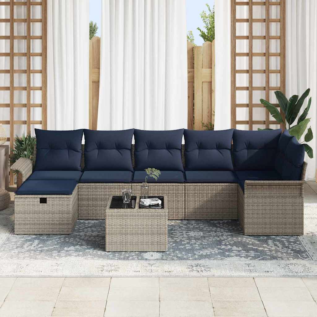 Tuin Sofa Set 8 st Grijs en Marineblauw poly rattan