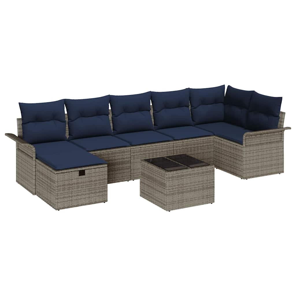 Tuin Sofa Set 8 st Grijs en Marineblauw poly rattan