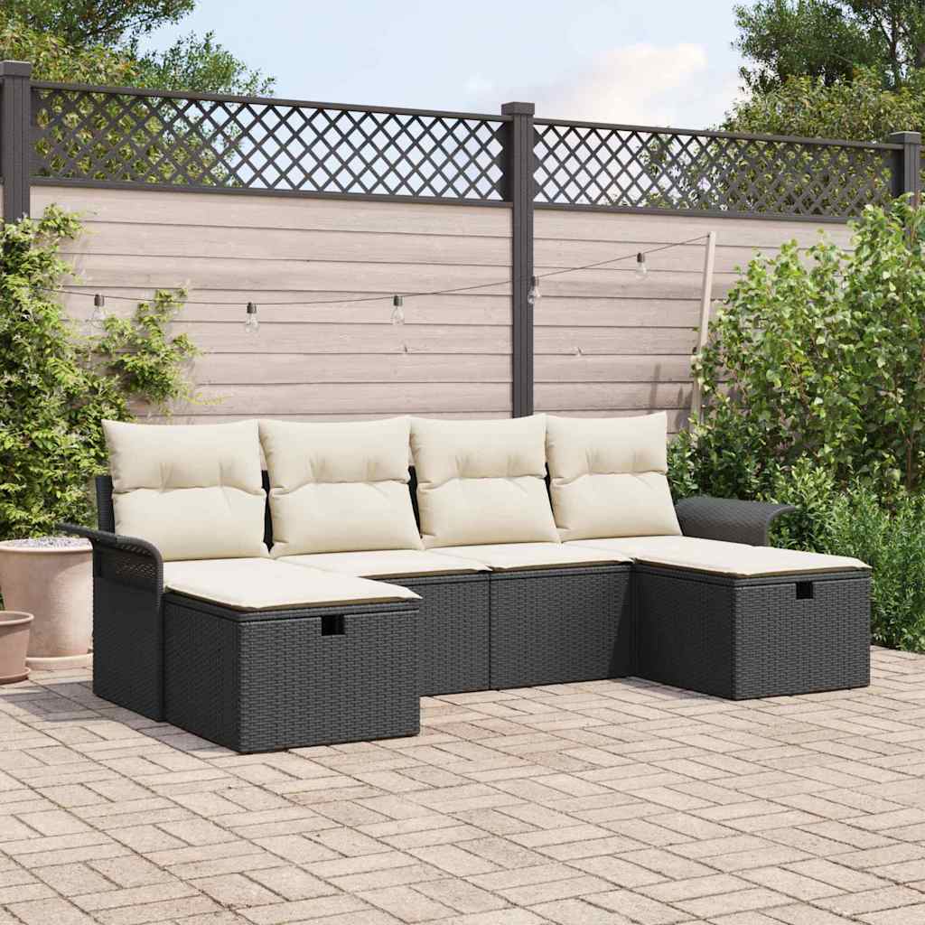 Tuin Sofa Set 6 st Zwart en Crème poly rattan