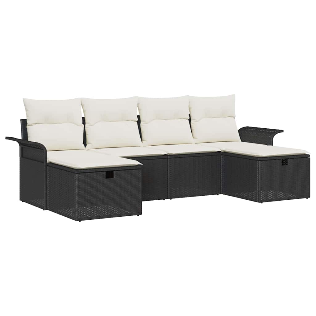 Tuin Sofa Set 6 st Zwart en Crème poly rattan