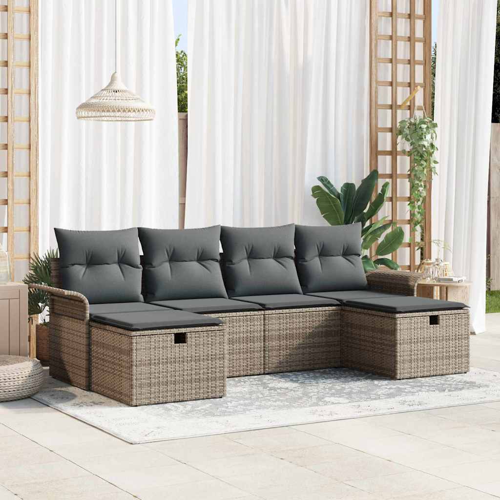 Tuin Sofa Set 6 st Grijs poly rattan