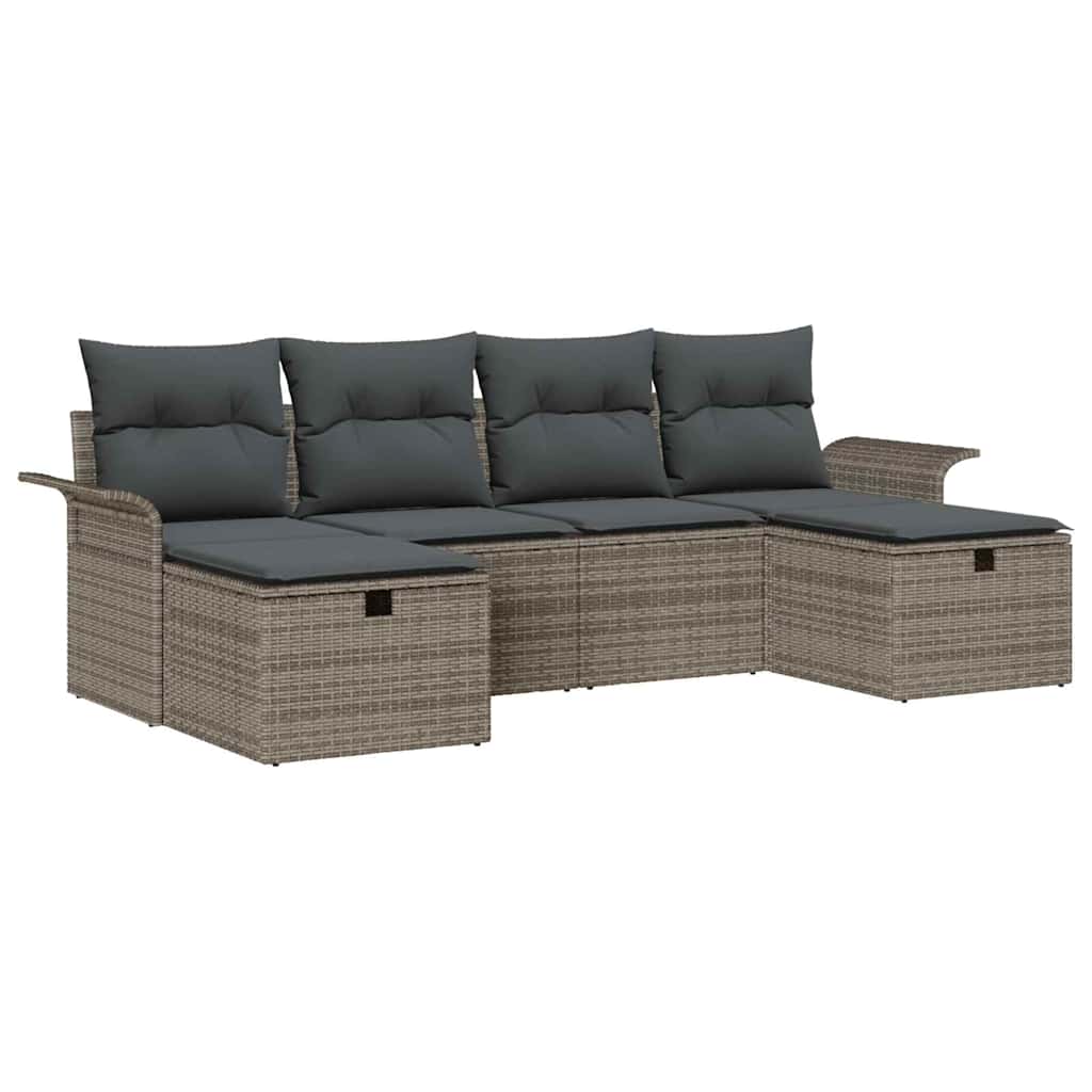 Tuin Sofa Set 6 st Grijs poly rattan