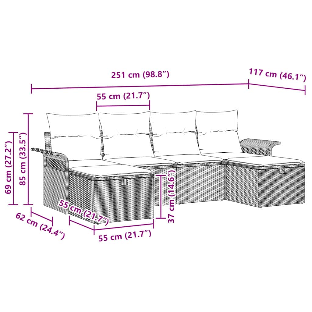 Tuin Sofa Set 6 st Beige en Crème poly rattan