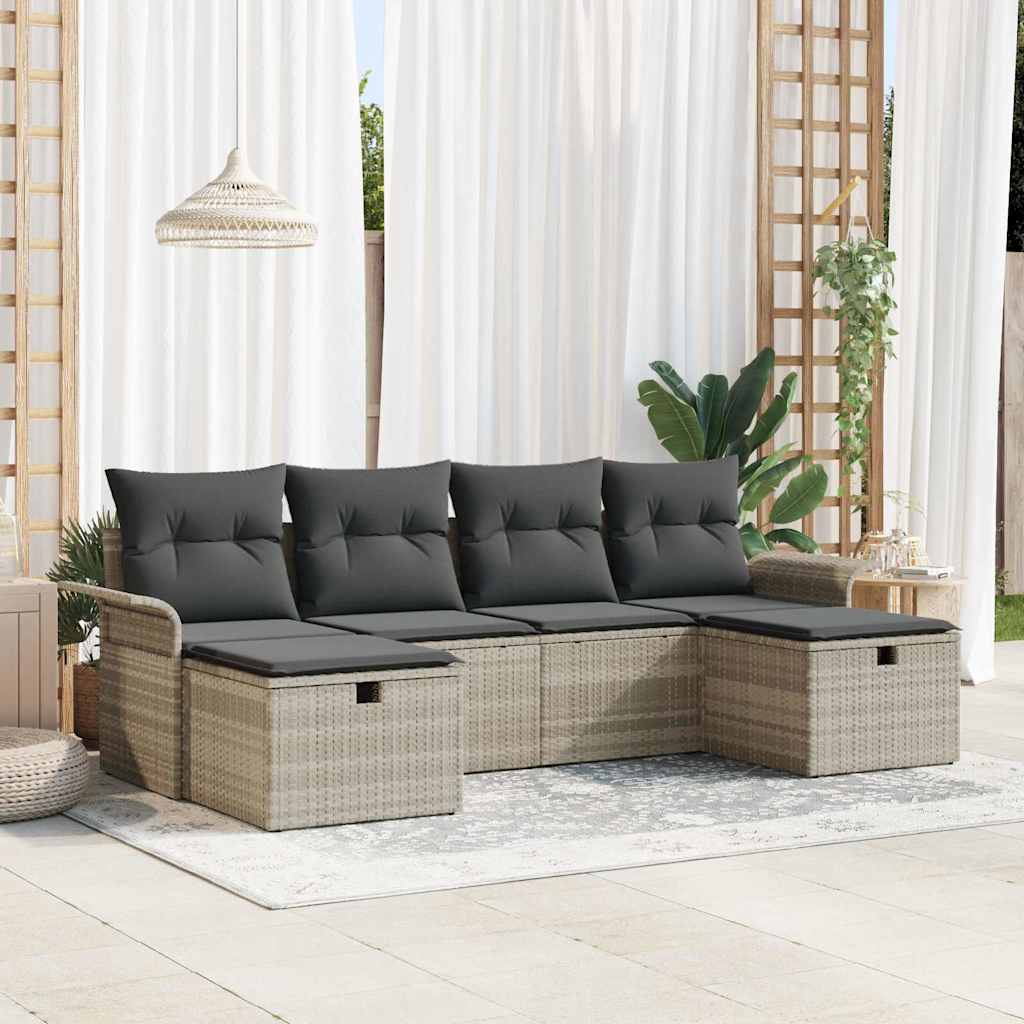 Tuin Sofa Set met kussen 6 pcs Lichtgrijs poly rattan