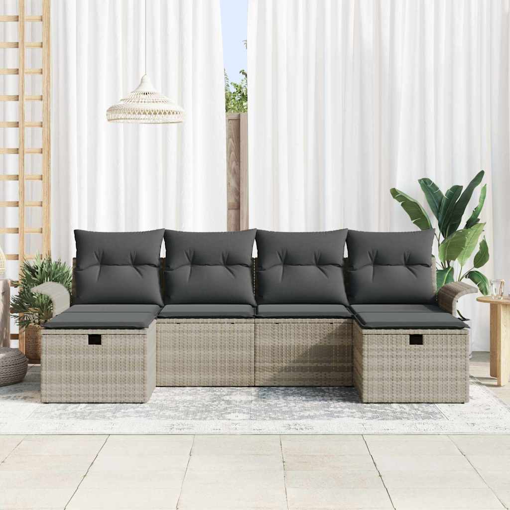 Tuin Sofa Set met kussen 6 pcs Lichtgrijs poly rattan