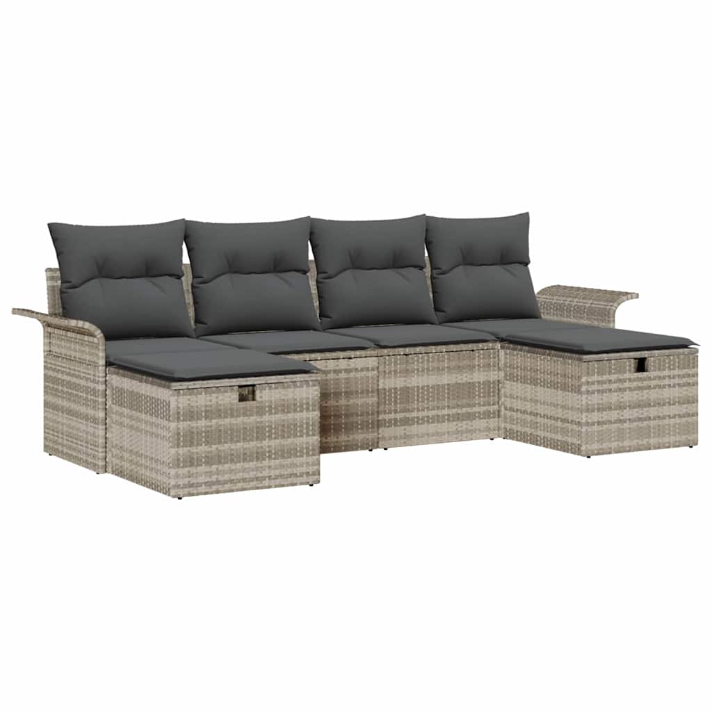 Tuin Sofa Set met kussen 6 pcs Lichtgrijs poly rattan