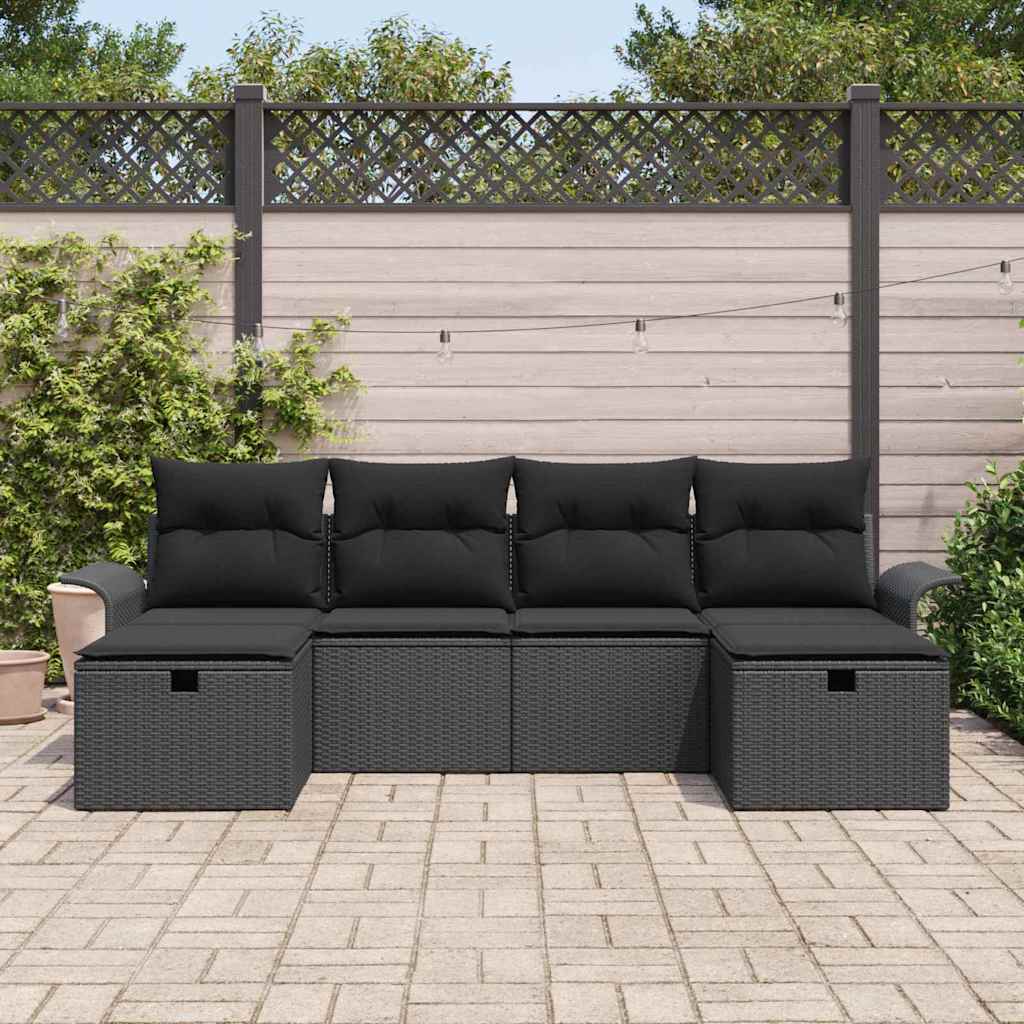 Tuin Sofa Set 6 st Zwart poly rattan