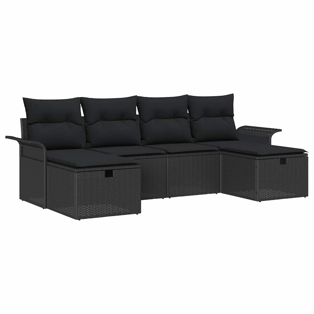 Tuin Sofa Set 6 st Zwart poly rattan