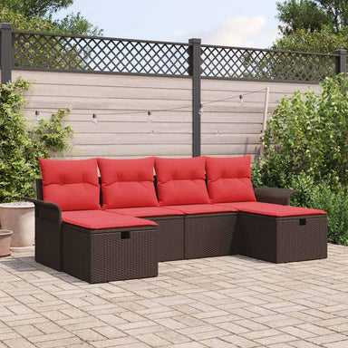 Tuin Sofa Set 6 st Bruin en Rood poly rattan