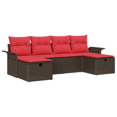 Tuin Sofa Set 6 st Bruin en Rood poly rattan