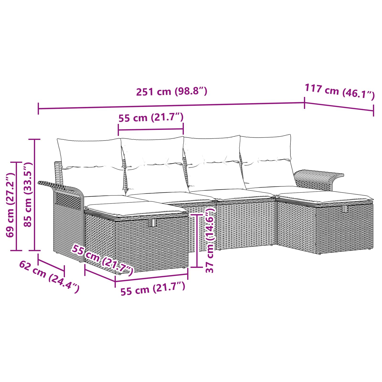Tuin Sofa Set 6 st Bruin en Rood poly rattan