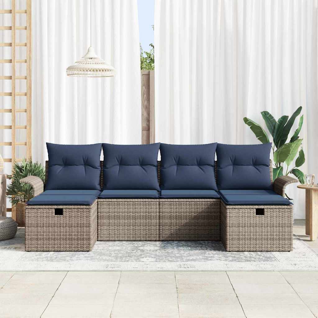 Tuin Sofa Set 6 st Grijs en Marineblauw poly rattan