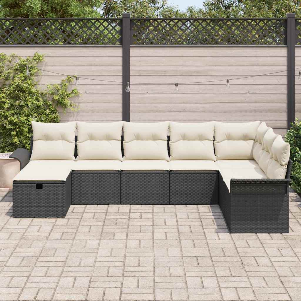 Tuin Sofa Set 8 st Zwart en Crème poly rattan