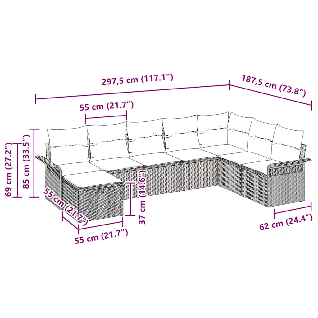 Tuin Sofa Set 8 st Zwart en Crème poly rattan