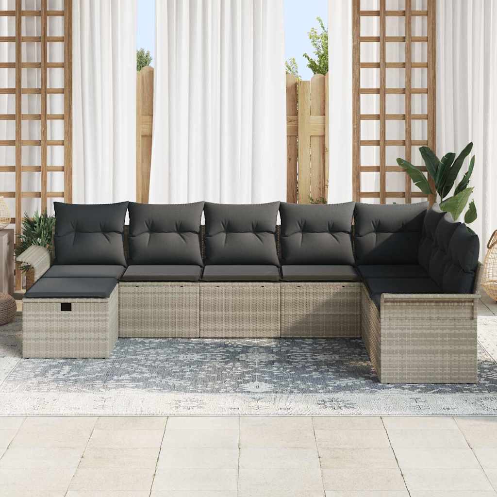 Tuin Sofa Set 8 st Lichtgrijs poly rattan