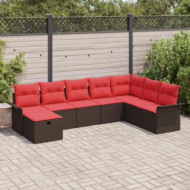 Tuin Sofa Set 8 st Bruin en Rood poly rattan