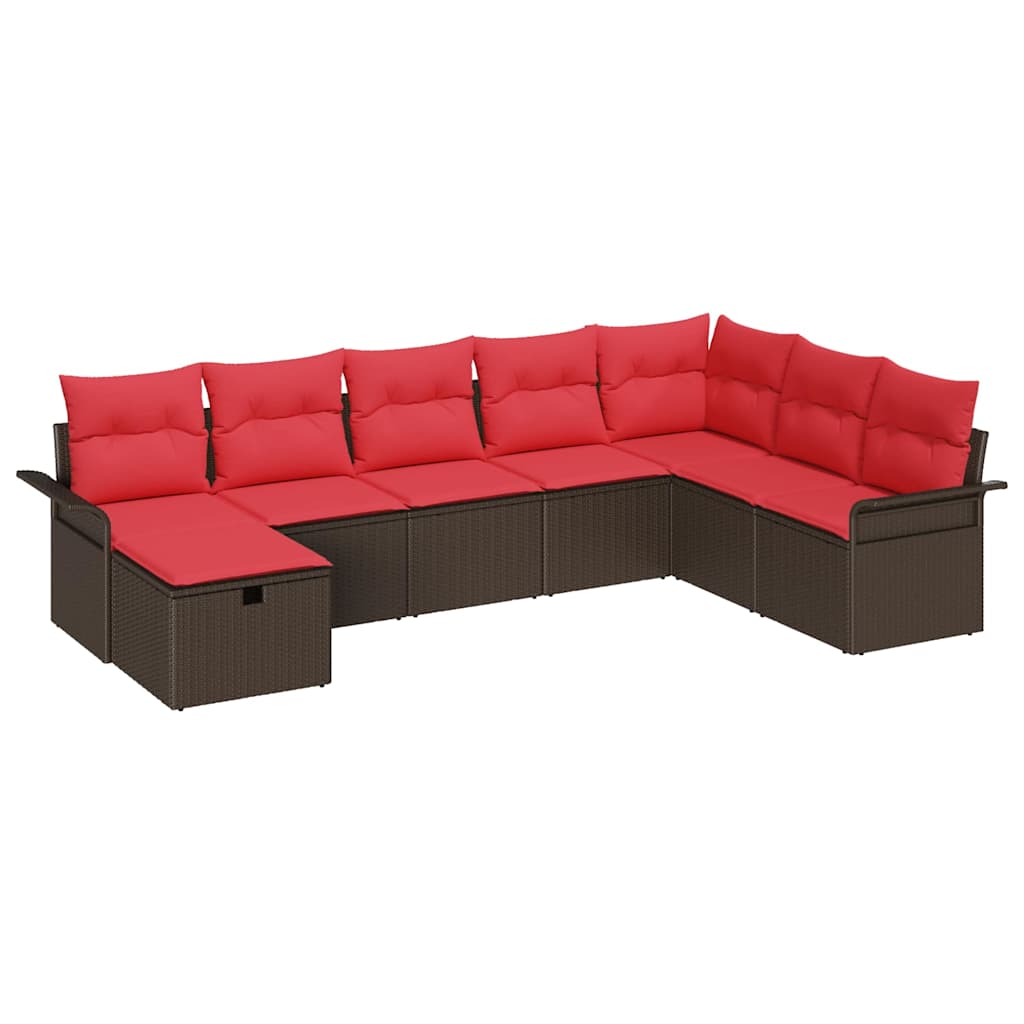 Tuin Sofa Set 8 st Bruin en Rood poly rattan