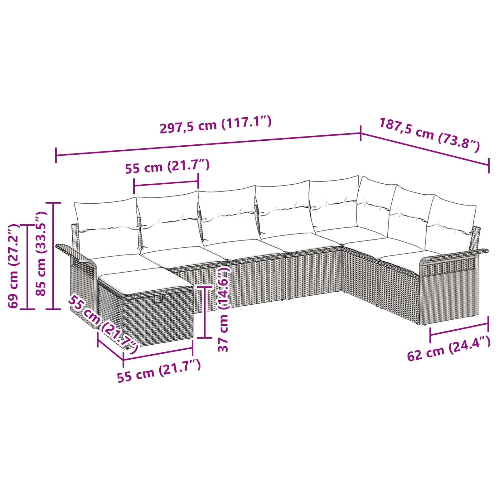 Tuin Sofa Set 8 st Bruin en Rood poly rattan