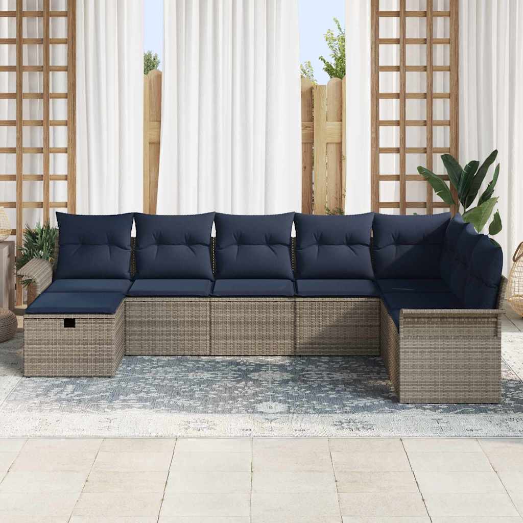 Tuin Sofa Set 8 st Grijs en Marineblauw poly rattan