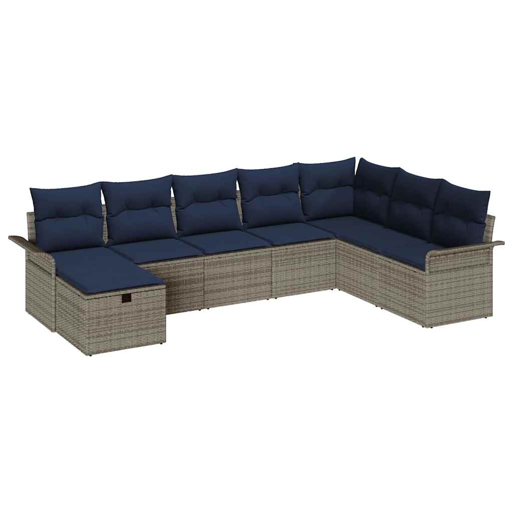 Tuin Sofa Set 8 st Grijs en Marineblauw poly rattan