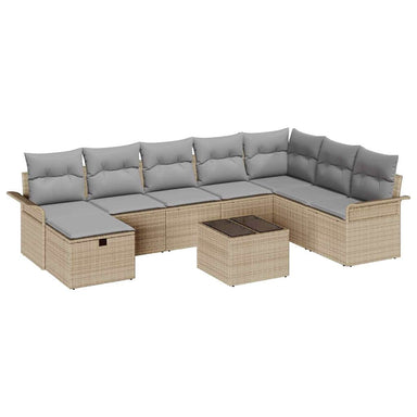Tuin Sofa Set met kussen 9 pcs Beige en Licht Grijs poly rattan