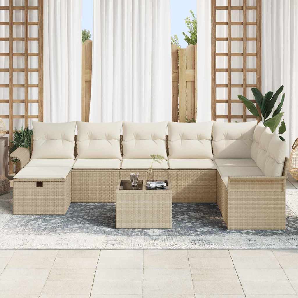 Tuin Sofa Set 9 st Beige en Crème poly rattan