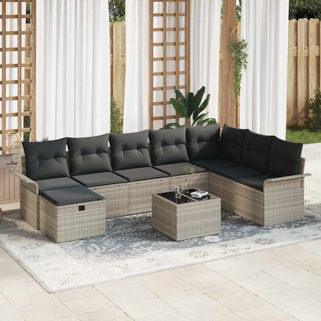 Tuin Sofa Set 9 st Lichtgrijs poly rattan