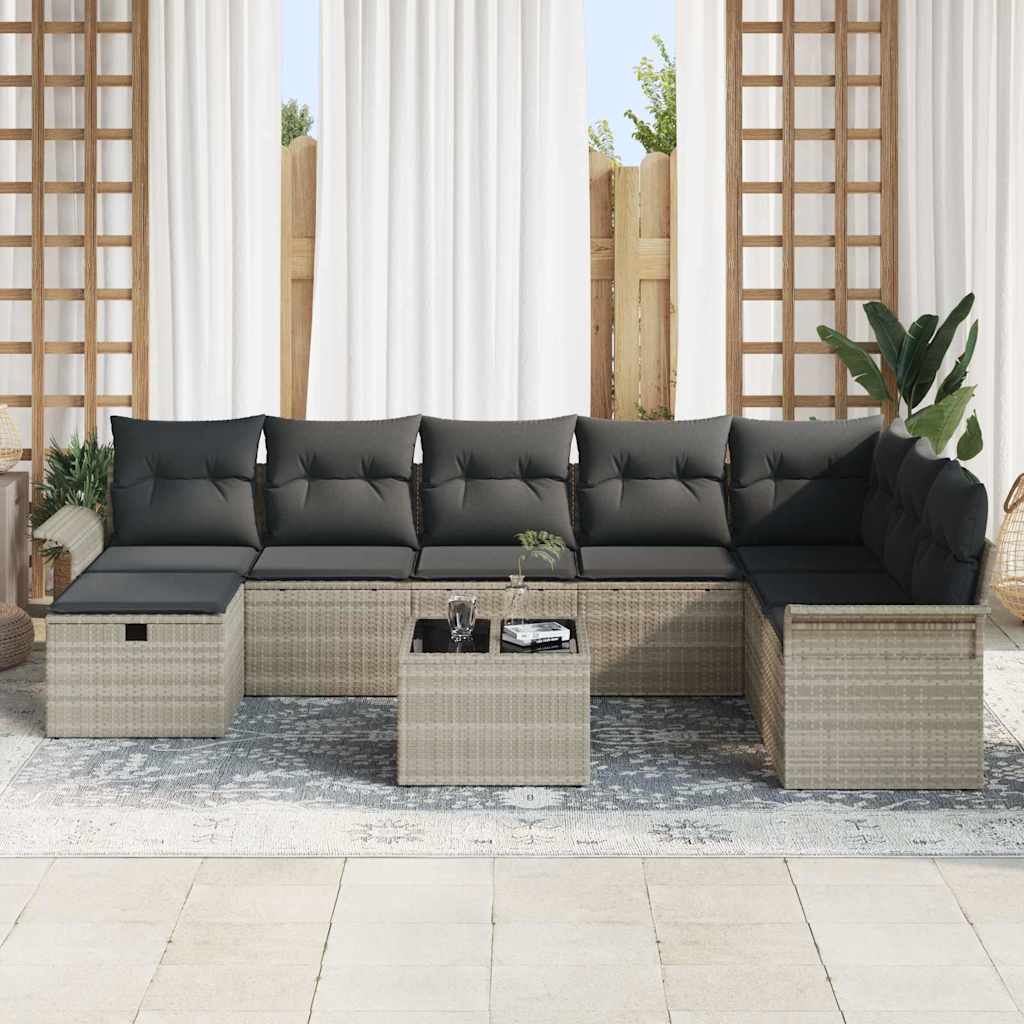 Tuin Sofa Set 9 st Lichtgrijs poly rattan
