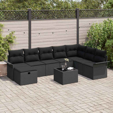 Tuin Sofa Set 9 st Zwart poly rattan