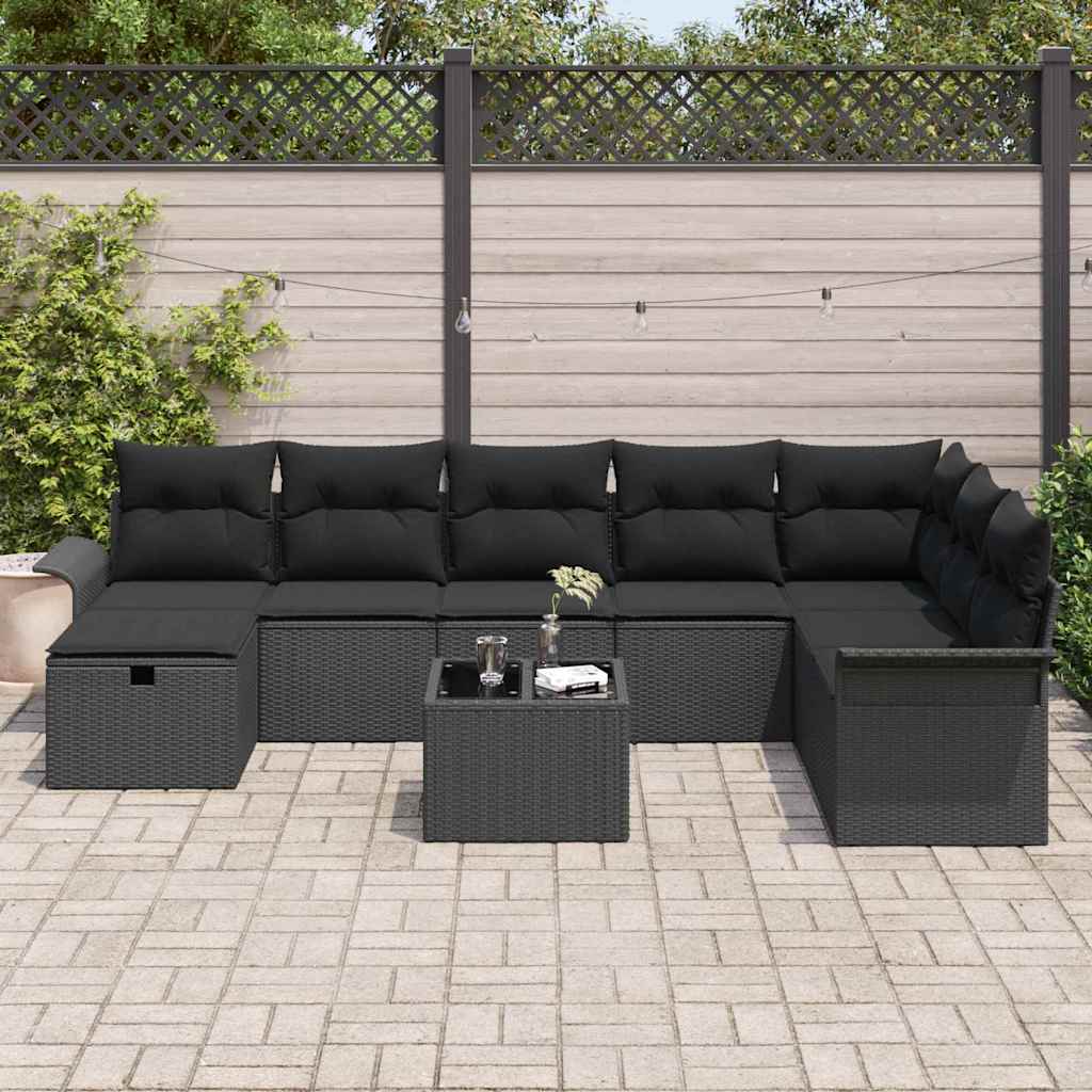 Tuin Sofa Set 9 st Zwart poly rattan