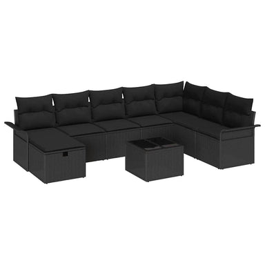 Tuin Sofa Set 9 st Zwart poly rattan