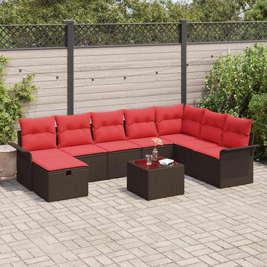 Tuin Sofa Set 9 st Bruin en Rood poly rattan