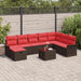 Tuin Sofa Set 9 st Bruin en Rood poly rattan