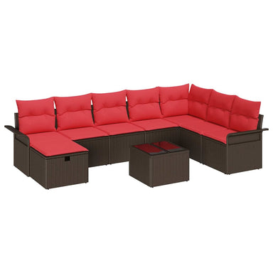 Tuin Sofa Set 9 st Bruin en Rood poly rattan