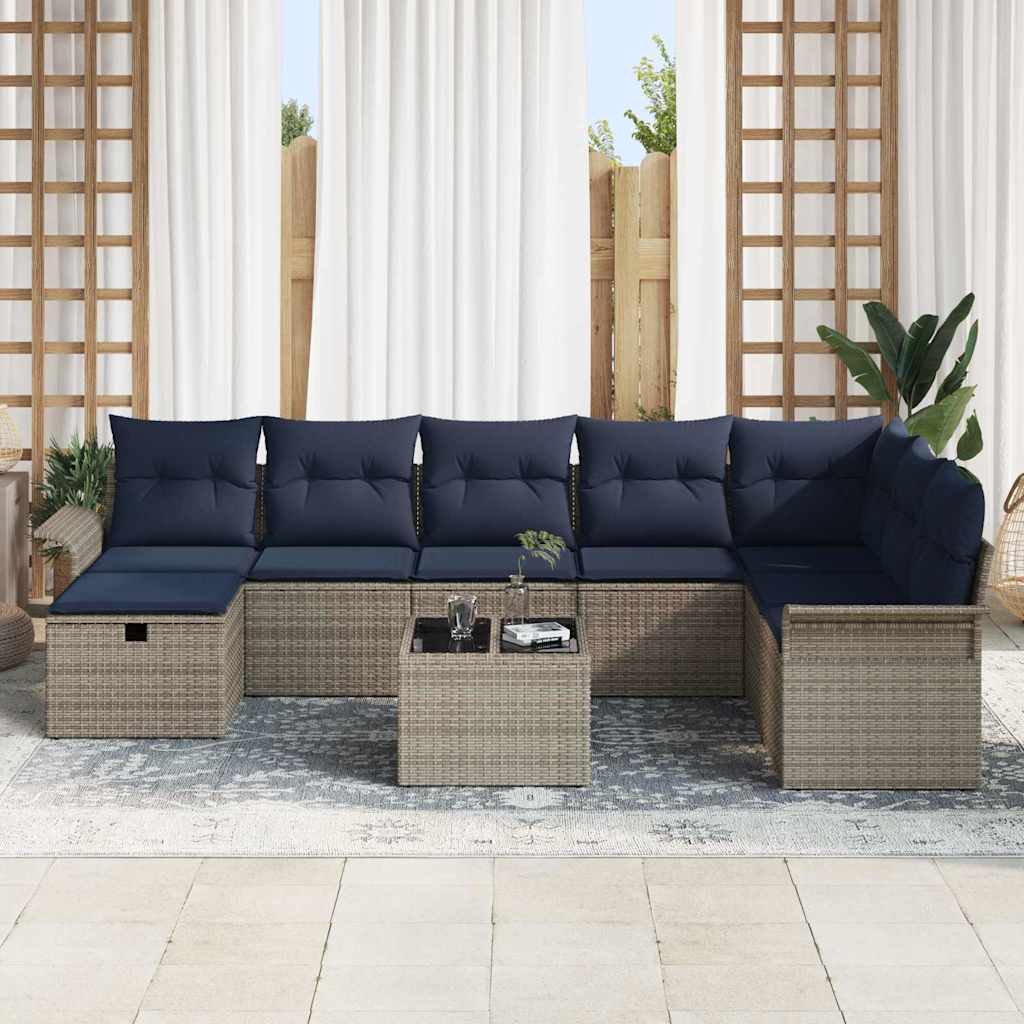 Tuin Sofa Set 9 st Grijs en Marineblauw poly rattan