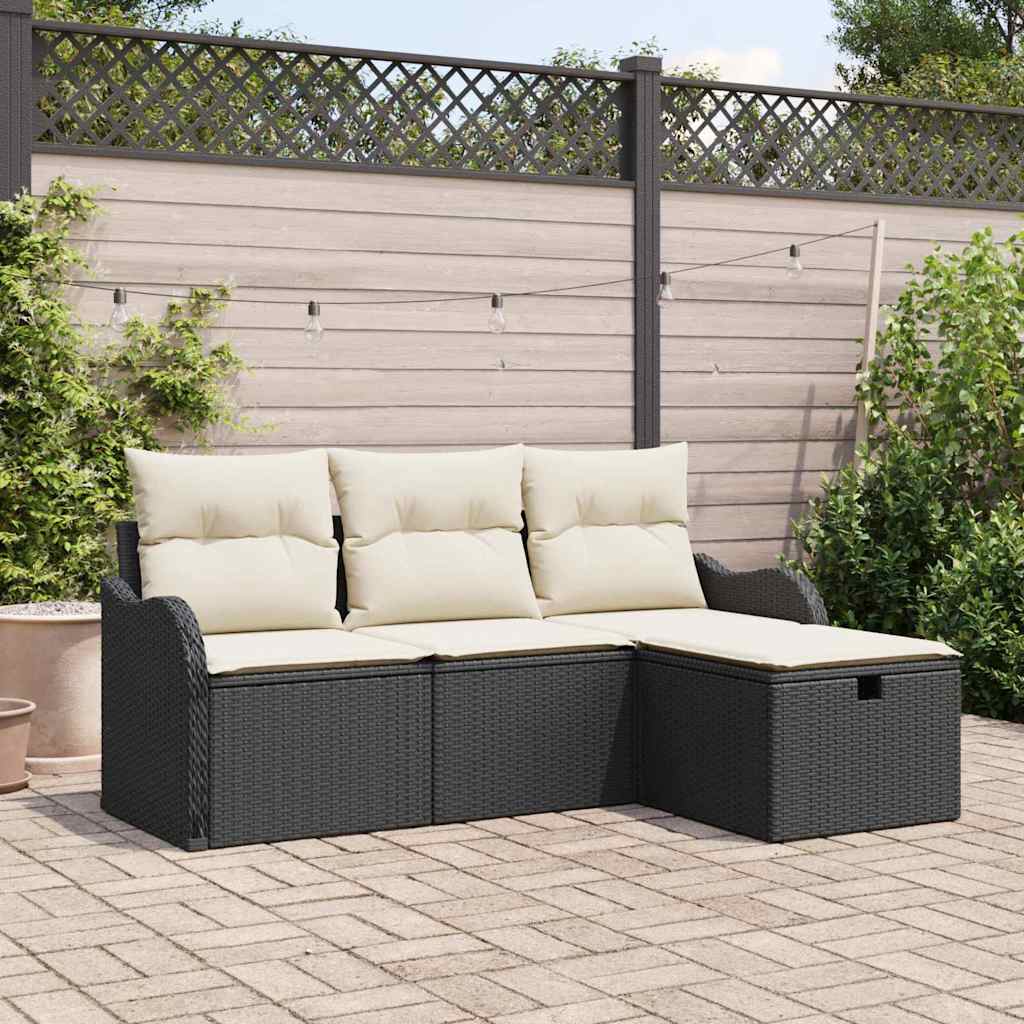 Tuinbankenset 4 st Zwart en Crème poly rattan