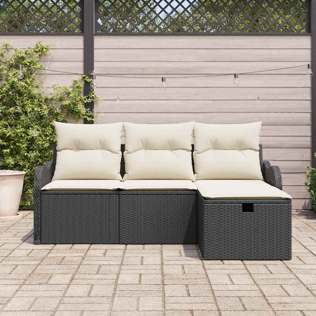 Tuinbankenset 4 st Zwart en Crème poly rattan