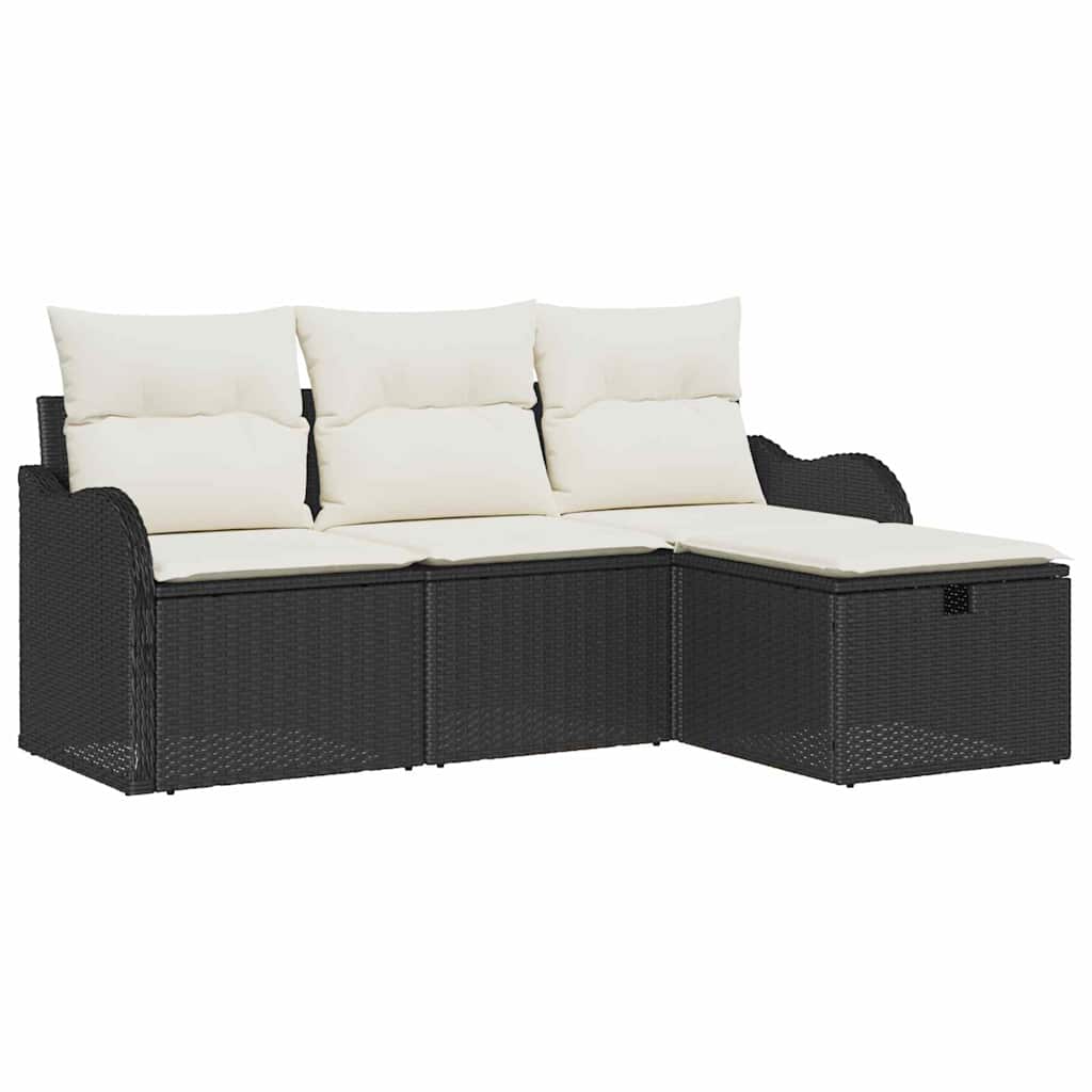 Tuinbankenset 4 st Zwart en Crème poly rattan