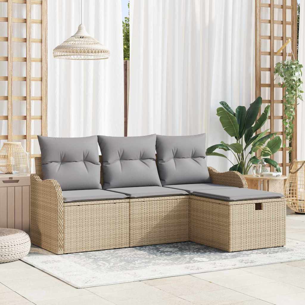 Tuinbankenset met kussen 4 pcs Beige en Licht Grijs poly rattan
