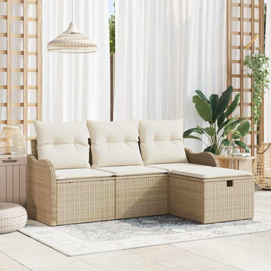 Tuinbankenset 4 st Beige en Crème poly rattan