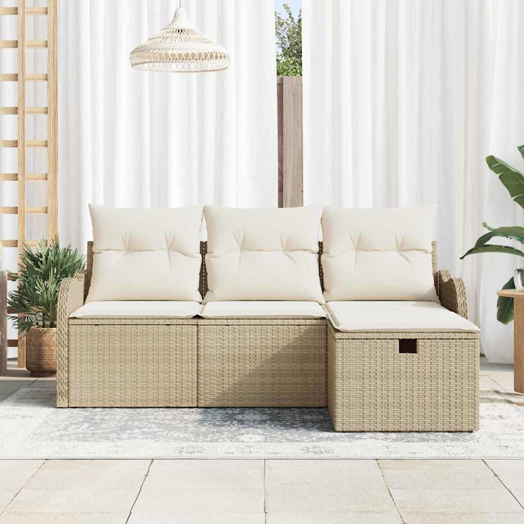 Tuinbankenset 4 st Beige en Crème poly rattan