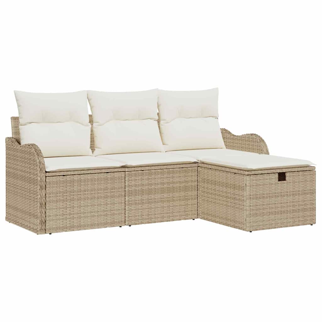 Tuinbankenset 4 st Beige en Crème poly rattan