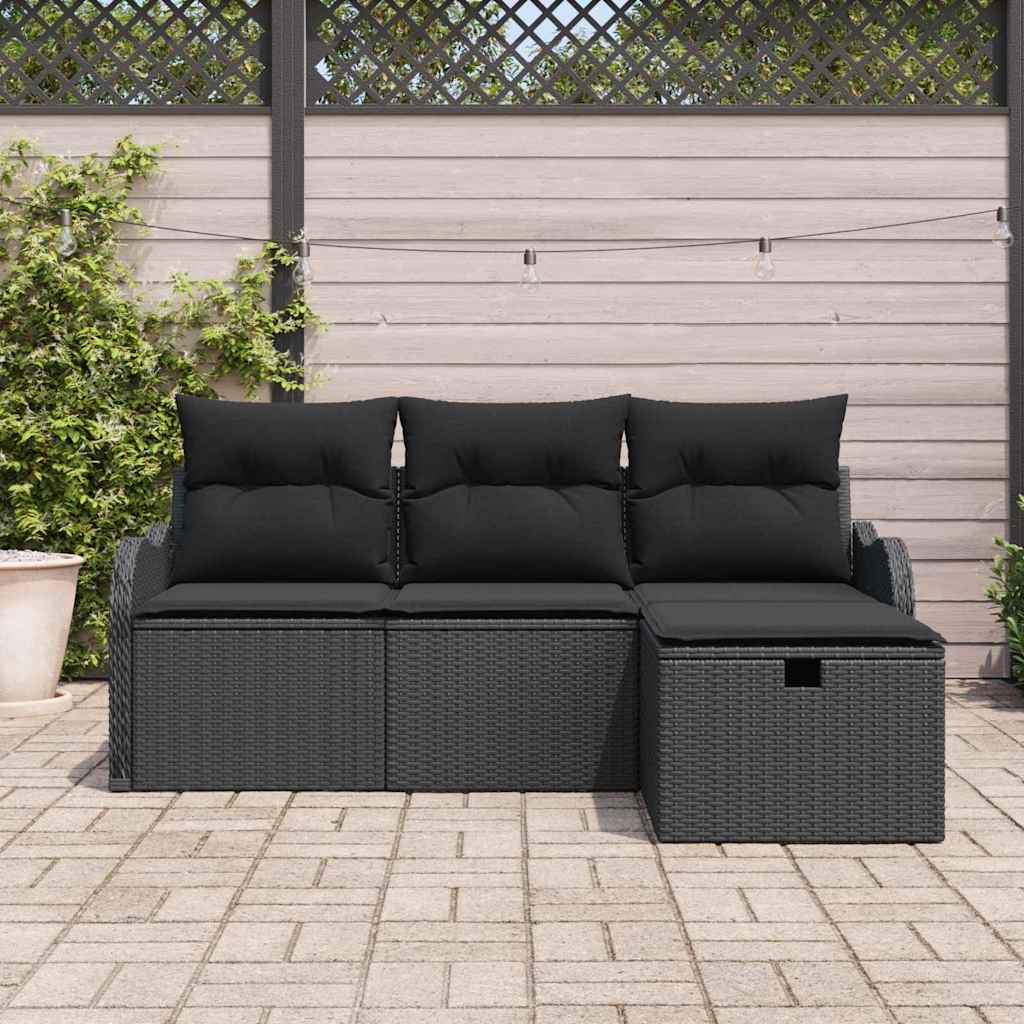 Tuinbankenset 4 st Zwart poly rattan
