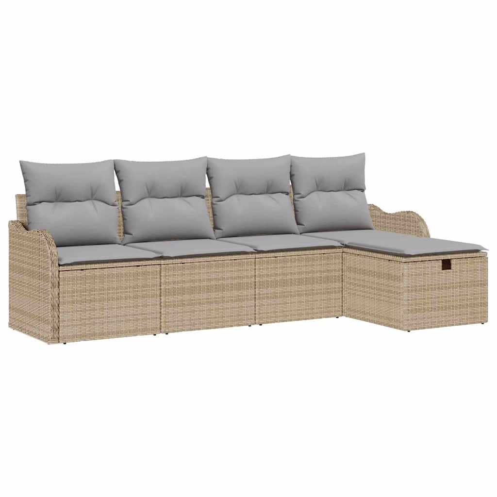 Tuin Sofa Set met kussen 5 pcs beige en lichtgrijs Poly riet