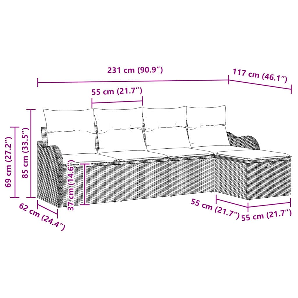 Tuin Sofa Set 5 st 4-Aantal zitplaatsen Beige en Crème