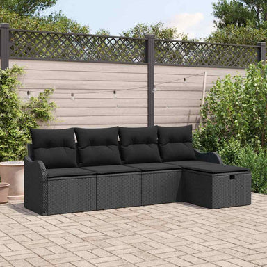 Tuin Sofa Set 5 st 4-Aantal zitplaatsen Zwart poly rattan
