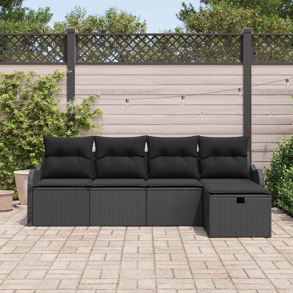 Tuin Sofa Set 5 st 4-Aantal zitplaatsen Zwart poly rattan