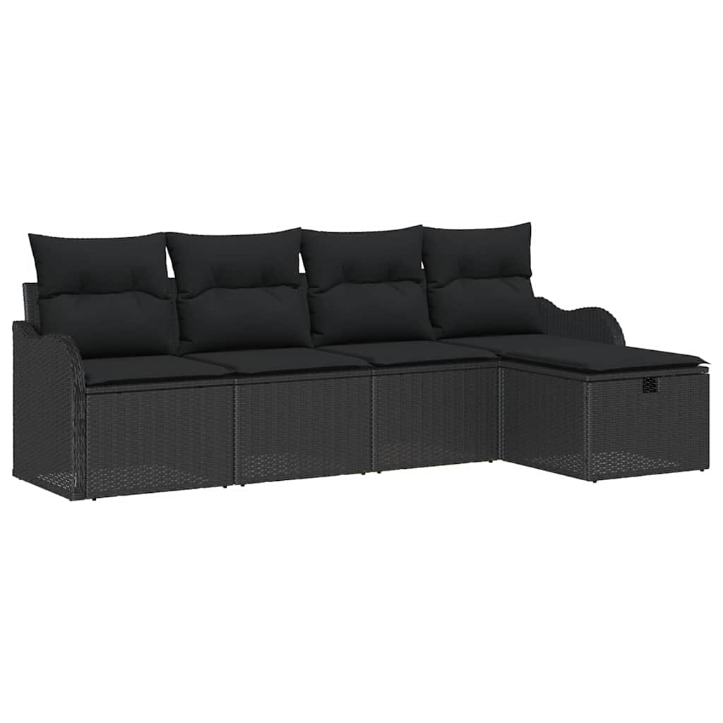 Tuin Sofa Set 5 st 4-Aantal zitplaatsen Zwart poly rattan